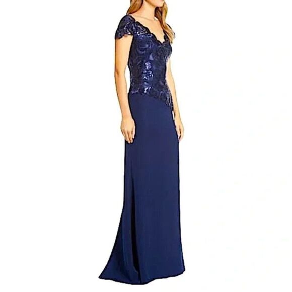 Tadashi Shoji Alvaro Sequin Embroidered Floral Lace Crepe Evening Gown Size 8 - Picture 4 of 10